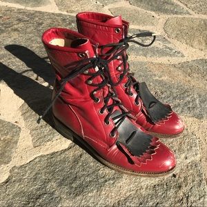 Justin red leather tassel lace up boots